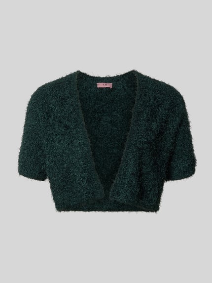 Produktfoto, Cropped Bolero mit 1/2-Arm van V.M., straight fit, kort, open voorkant, ruglengte bij maat S 41 cm, structuur met pluizige textuur, donkergroen