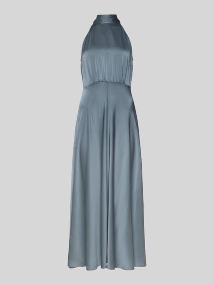 Produktfoto, Maxikleid mit Neckholder Modell 'RHEO' van Samsøe Samsøe in lichtblauw, getailleerde snit, lichte glans, stretchmateriaal, ruches.