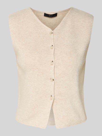Oui Slim Fit Strickweste aus Woll-Mix Beige Melange 2