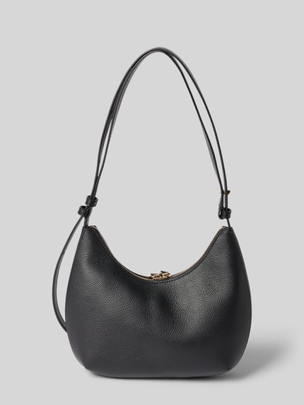 Productfoto, zwarte Shoulder Bag uit echt leer met logodetail Model 'Goccia' van FURLA, Hoofdvak met ritssluiting, schouderband, maat 22x23x7 cm