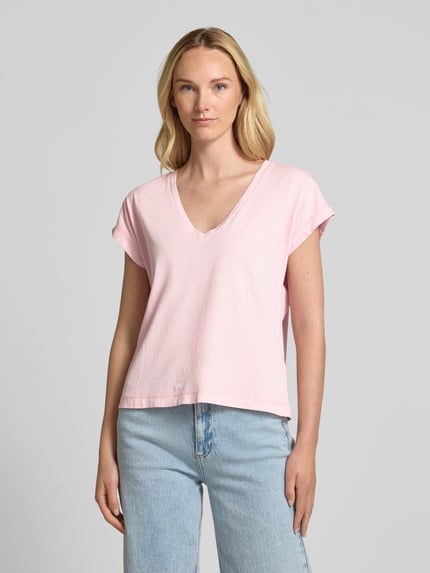 Jake*s Casual T-Shirt mit geripptem V-Ausschnitt Fuchsia 4