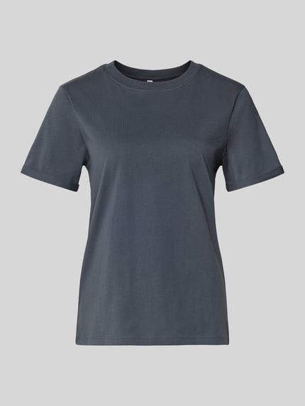 Produktfoto, Regular Fit T-Shirt aus reiner Baumwolle Modell 'RIA' von Pieces, efekt: jednolity kolor, drobne prążkowanie, krótki rękaw, okrągły dekolt, wyhaftowane logo, czysta bawełna.