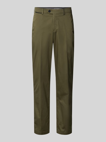 Produktfoto, Chino mit Eingrifftaschen Modell 'Peaker' od Hiltl, bawełna z elastanem, krój regular fit, szerokość w rozmiarze 50: 45 cm, długość nogawki wewnętrznej w rozmiarze 50: 84 cm, zielony kolor, gładka tekstura