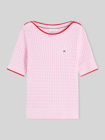Tommy Hilfiger regular fit pullover van puur katoen met korte mouwen Felroze - 2