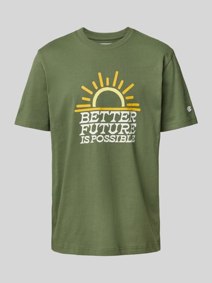 Champion T-shirt z detalami z logo Oliwkowy 2