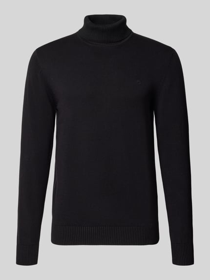Produktfoto, dunkelgrauer Regular Fit Strickpullover aus Baumwoll-Woll-Mix mit Rollkragen von Christian Berg Men, unifarbenes Design, Rückenlänge 71 cm, Ärmellänge 67 cm