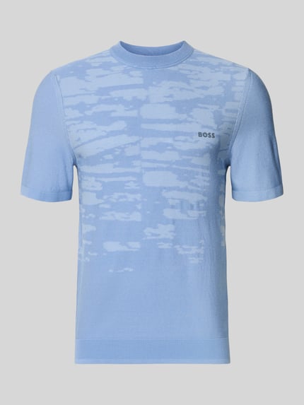 Produktfoto, Regular Fit T-Shirt aus Viskose-Mix Modell 'KN_Globe TS' von BOSS Green, strickoptik, krój regular fit, napis z logo, okrągły dekolt, krótki rękaw, materiał: mieszanka wiskozy