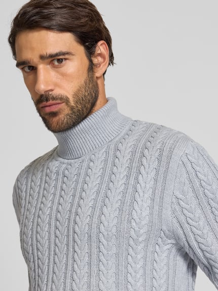 JACK & JONES Premium Rollkragenpullover mit Zopfmuster Hellgrau Melange 3