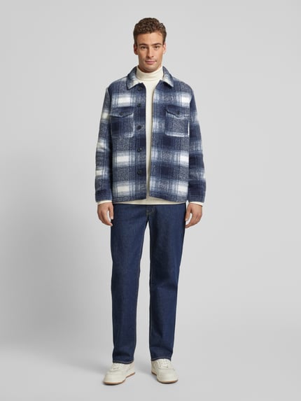 Lindbergh Overhemdjack met wol Blauw - 1