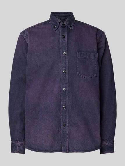 BOSS Orange Kurtka koszulowa jeansowa o kroju regular fit z kołnierzykiem typu button down model ‘Lambey’ Jasnośliwkowy 2