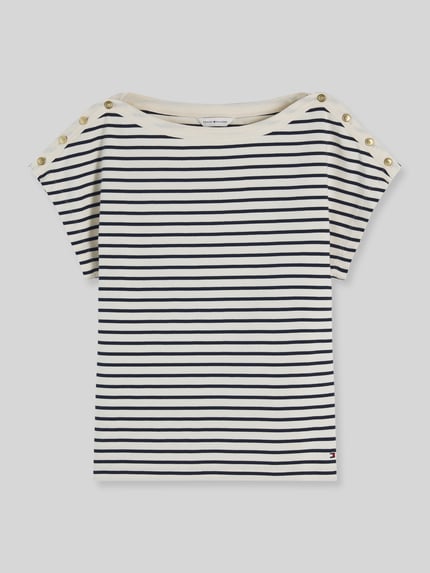 Tommy Hilfiger Regular Fit T-Shirt aus reiner Baumwolle mit Knopf-Details Ecru 2