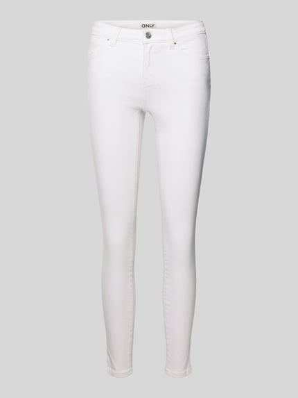 Produktfoto, Skinny Fit Jeans aus Baumwoll-Mix Modell 'POWER' von Only in Weiß, unifarben, 5-Pocket-Design, Stretch-Webstruktur, Mid Waist, Label Patch