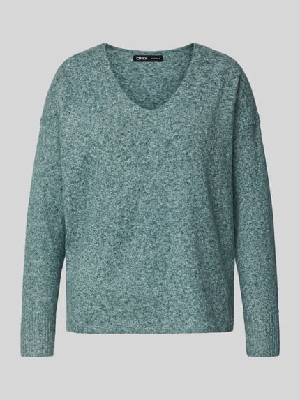 ONLY Sweter o kroju regular fit z dekoltem w serek model ‘RICA LIFE’ Butelkowy zielony melanż 2