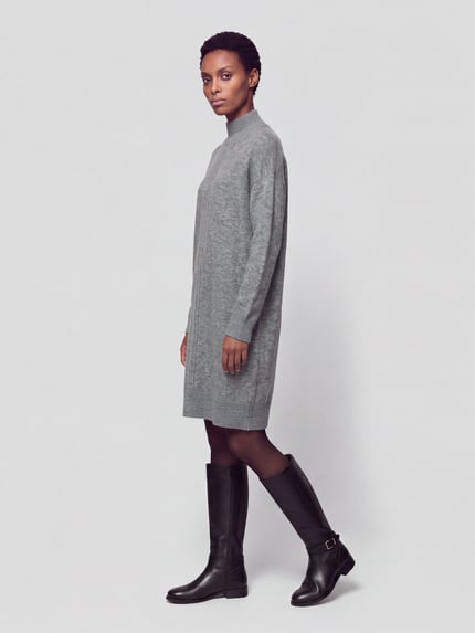 Marc O'Polo DENIM Strickkleid mit Mock Neck Dunkelgrau 1
