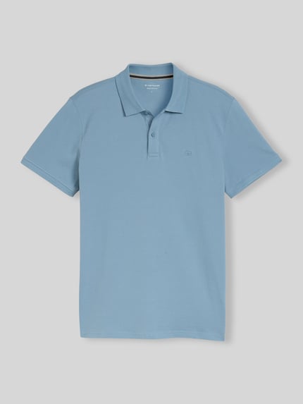 Produktfoto, Regular Fit Poloshirt aus reiner Baumwolle von Tom Tailor, Optik: Unifarben, 2-Knopf-Verschluss, Piqué-Textur, Logo-Stitching