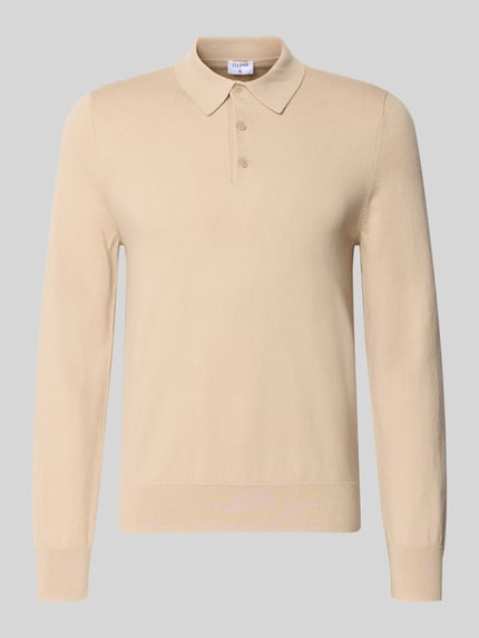 Produktfoto, Regular Fit Poloshirt aus Woll-Mix von Filippa K in Beige mit Polokragen, gerippten Abschlüssen, langärmeligem Design, Woll-Baumwoll-Mix