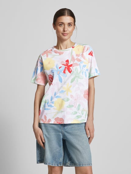 Jake*s Casual T-shirt met geribde ronde hals Wit - 4