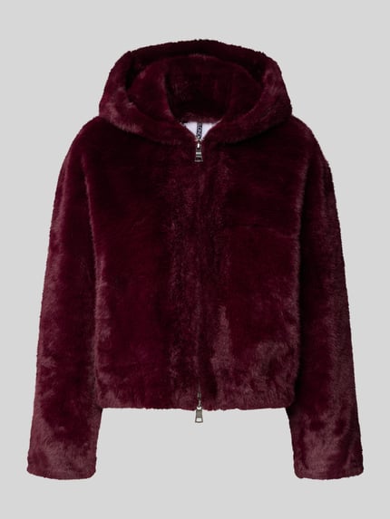 Productfoto, Jacke aus Kunstfell mit Zweiwege-Reißverschluss van Blonde No. 8, regular fit, kap, bordeaux, zachte textuur, kunstbont