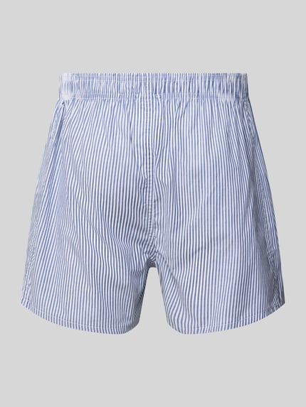 Produktfoto, Boxershorts im 6er-Pack mit Label-Patch von Phil&Co., weiß-blau gestreift, reine Baumwolle, elastischer Bund, Loose Fit
