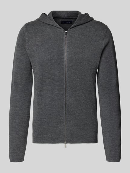 Produktfoto, Regular Fit Strickjacke mit Lanawoll-Anteil von Christian Berg Men in Grau, Kapuze, Zipper, Langarm, Material-Mix, neutrale Oberfläche