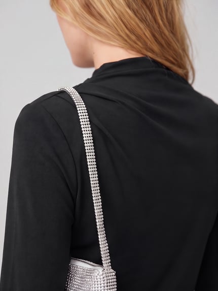 PIECES Langarmshirt mit drapierter Schulterpartie Black 3
