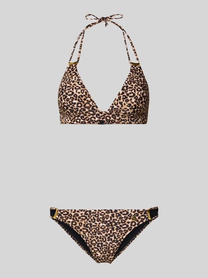 Produktfoto, Triangel-Bikini mit Allover-Animal-Print Modell 'Mayumi' von LASCANA, elastischer Material-Mix, Zierbesatz, beige und schwarz