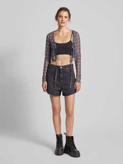 NOISY MAY® Cropped Bluse mit Schnürung Modell 'LESLEY' Anthrazit 1