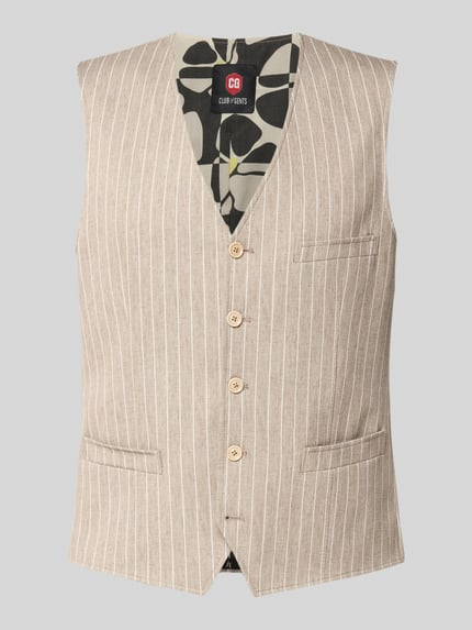 Productfoto, Weste met borstpaszak Modell 'Mosley' van CG - Club of Gents in licht beige met witte strepen, knoopsluiting, V-hals, rechte snit, gemengde katoenstructuur, zichtbare zakdetails, gestreept patroon