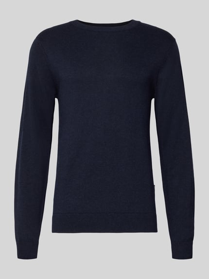 Productfoto, donkerblauwe Strickpullover mit gerippten Abschlüssen Modell 'BELLS' van Casual Friday, katoen-lyocell-mix, Slim Fit