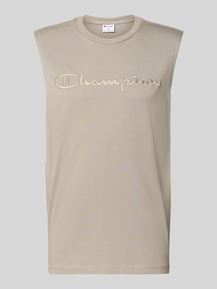 Produktfoto, top met labelstitching en ronde hals van CHAMPION, heren, regular fit, puur katoen, ruglengte maat M 71 cm, beige, glad textuur