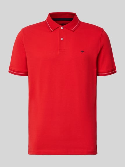 Produktfoto, Regular Fit Poloshirt mit Label-Stitching von Fynch-Hatton in Rot, Reine Baumwolle, Knopfleiste, Rückenlänge 73 cm Größe M