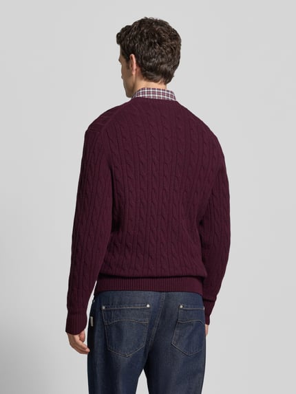 Lacoste Regular fit pullover van pure wol Bordeaux - 5