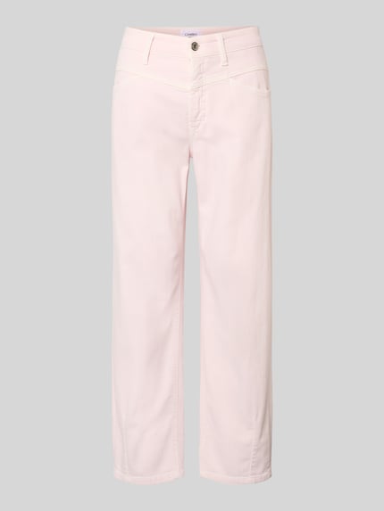 Produktfoto, Loose Fit Jeans mit Eingrifftaschen Modell 'Elin' von Cambio, Damen Jeans aus elastischem Baumwoll-Mix in zartem Rosa, verkürzte Passform, Knopf- und Reißverschluss, sichtbare Gesäßtaschen, glatte Textur, Bundweite bei Größe 36: 39 cm, Innenbeinlänge 67 cm