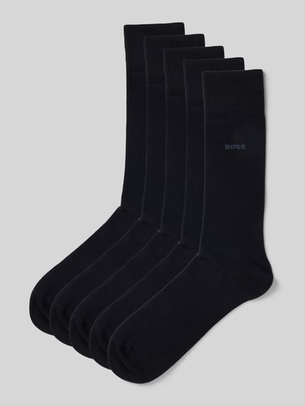 Productfoto, Socken aus Baumwoll-Mix im 5er-Pack van BOSS in effen kleuren met labelprint, versterkte hiel, elastische geribde boord, katoenmix