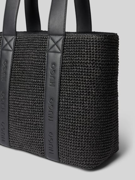 Produktfoto, Henkeltasche in Bast-Optik Modell 'BECKY' od HUGO, czarna, unikolorowa, wykonana z plecionej tkaniny, label-tape, główna komora, boczna kieszeń