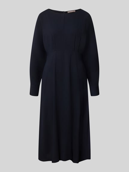 Produktfoto, dunkelblaues Midikleid mit Rundhalsausschnitt von Christian Berg Woman Selection in A-Linie, Teilungsnaht, glatte Textur