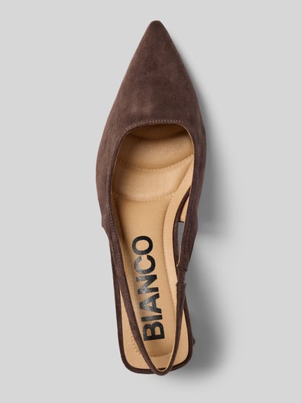 Produktfoto, Pumps mit offener Ferse von BIANCO in brauner Velours-Optik, Spitze Passform, glatte Sohle, Absatzhöhe 6 cm, Schaftweite 20 cm