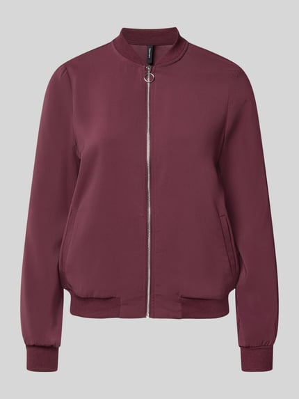 Produktfoto, regular fit blouson met ritssluitingdetail van VERO MODA Dames bomberjack, effen bordeauxrood, zachte stof.
