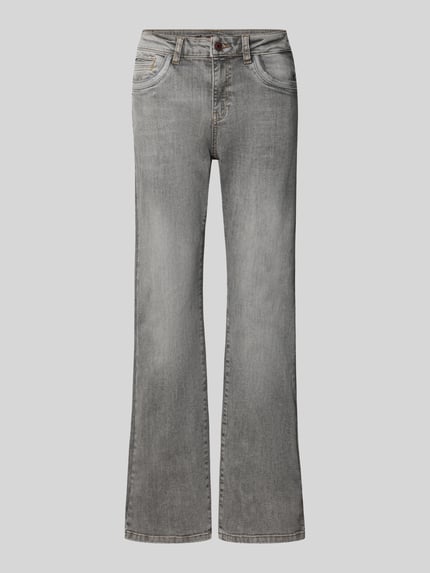 Produktfoto, graue Jeans mit Eingrifftaschen aus Baumwoll-Mix mit Stretch-Anteil, Modell 'Cecilia Perla' von MOS MOSH, leicht strukturierte Oberfläche, Regular Fit