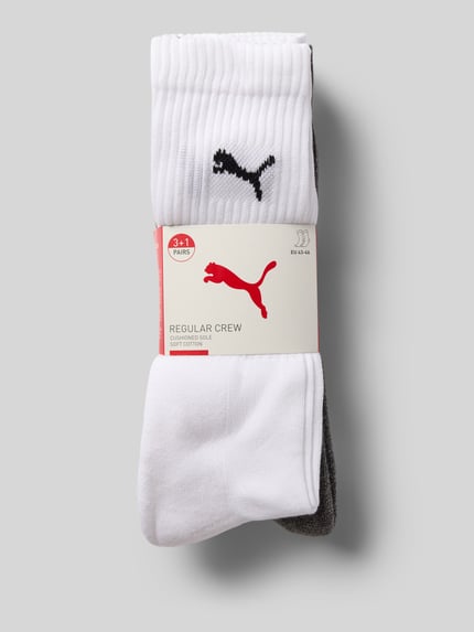 Produktfoto, Socken mit Logo-Detail im 4er-Pack von PUMA, unifarben mit Strukturmuster, Logo-Print, gerippte Baumwolle, Herren Socken, Multipack