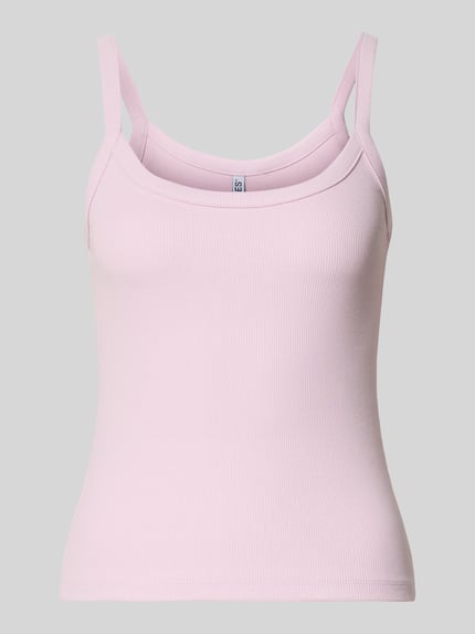 Produktfoto, Slim Fit Tank Top aus Bio-Baumwoll-Mix Modell 'MAY' von Pieces in zartem Rosa, unifarben, fein gerippte Textur