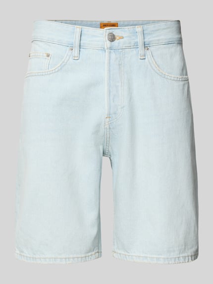 Productfoto, Regular Fit Jeansshorts aus reiner Baumwolle Modell 'EDGE' van Only & Sons, denimlook, labelpatch, riemlussen, knoopsluiting, twill, puur katoen