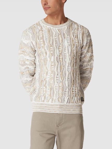Carlo Colucci Strickpullover mit geripptem Rundhalsausschnitt Sand 4