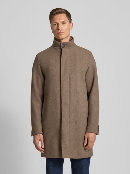 JACK & JONES Premium Lange jas van wolmix met opstaande kraag en steekzakken Taupe - 4
