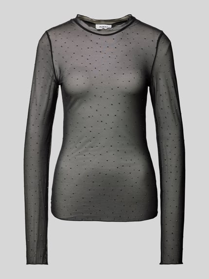 Moves Slim Fit Longsleeve mit Strasssteinbesatz Modell 'Markhild' Black 2