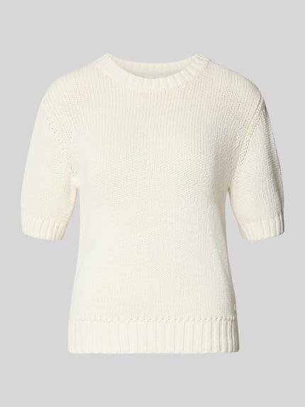 Produktfoto, Strickpullover mit 1/2-Arm von Fynch-Hatton aus reiner Baumwolle in Creme, Regular Fit, Rundhalsausschnitt, feine Textur