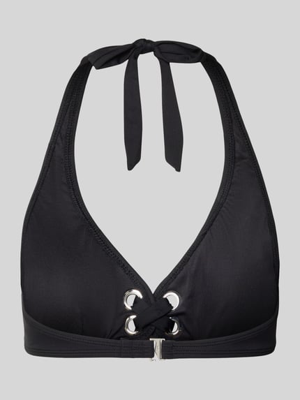 Produktfoto, Neckholder mit Schnürung Modell 'GROMMET' von Michael Kors, Damen Bikini-Oberteil aus Material-Mix mit Stretch-Anteil, körpernahe Passform, Schwarz, glatte Textur