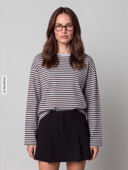PIECES relaxed fit shirt met lange mouwen van katoenmix model 'ADIE' Blauw - 4