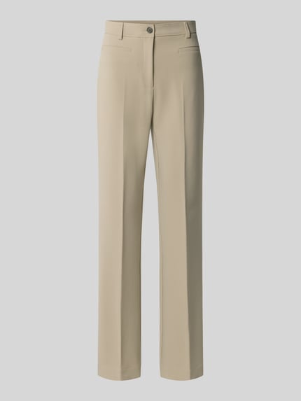 Productfoto, lichtbeige recht model ‘C_Tana’ broek met riemlussen, gladde stofstructuur, Dames recht broek van BOSS Orange