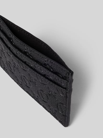 Productfoto, Portemonnee met allover-logoreliëf model 'Samba' van VALENTINO BAGS, open hoofdvak, buitenvakjes, zwart, gestructureerd oppervlak.